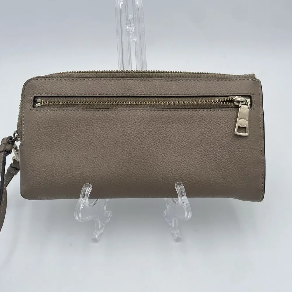 Coach Clutch Wristlet Handbag Purse Zip Around Stone Beige Leather Womens 54313
